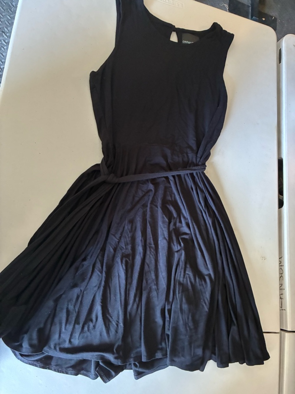 Cynthia Rowley Black Sleeveless Belted Mini Dress